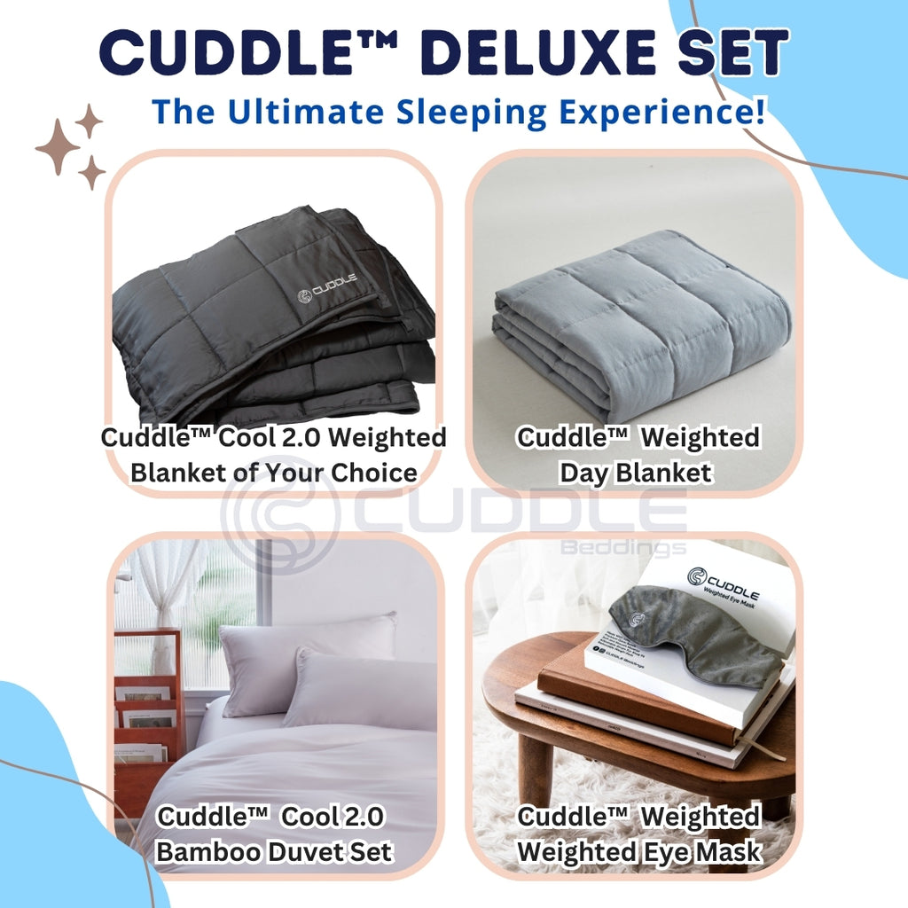Deluxe Set - Cool 2.0 Bamboo Fiber Weighted Blanket & Duvet Cover Set & Weighted Lap Pad & Weighted Eye Mask