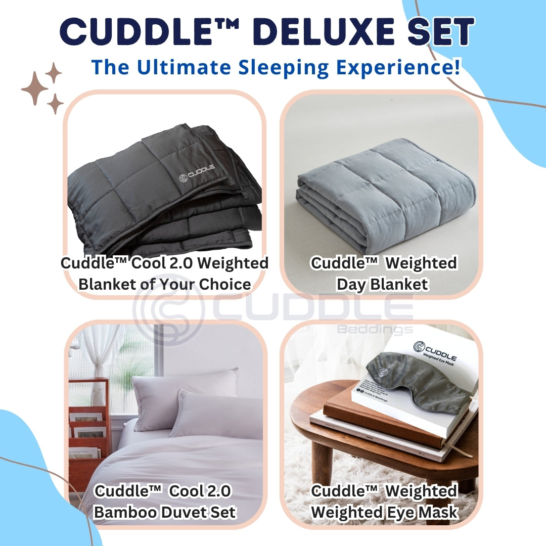 Deluxe Set - Cool 2.0 Bamboo Fiber Weighted Blanket & Duvet Cover Set & Weighted Lap Pad & Weighted Eye Mask