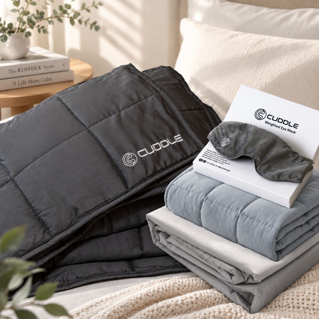 Deluxe Set - Cool 2.0 Bamboo Fiber Weighted Blanket & Duvet Cover Set & Weighted Lap Pad & Weighted Eye Mask