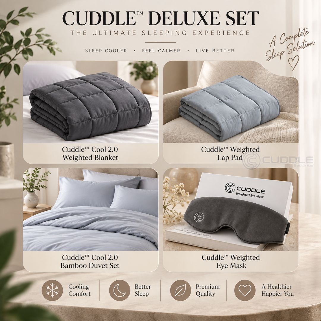 Deluxe Set - Cool 2.0 Bamboo Fiber Weighted Blanket & Duvet Cover Set & Weighted Lap Pad & Weighted Eye Mask