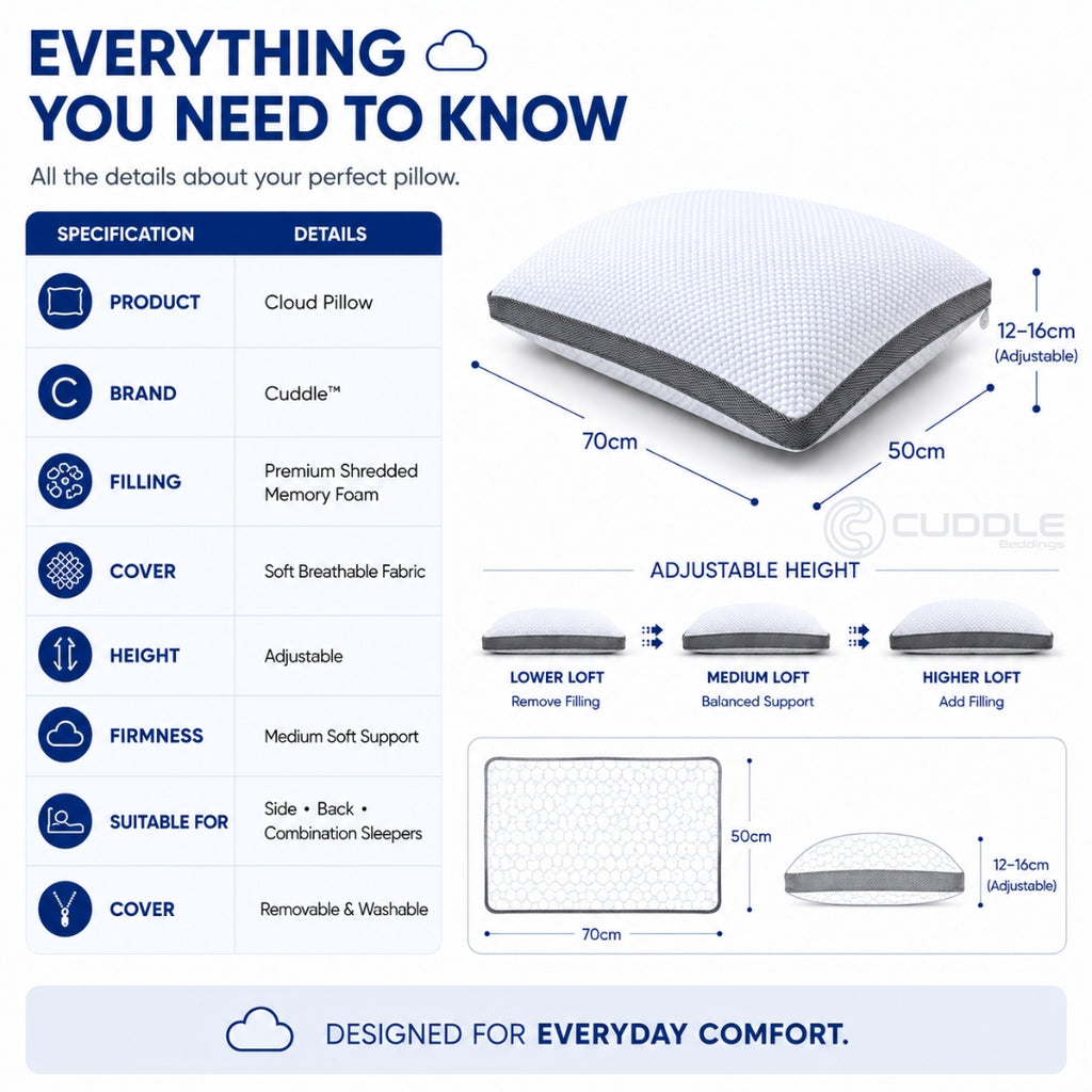 Cooling Shredded Memory Foam Pillow / Height Adjustable Pillow