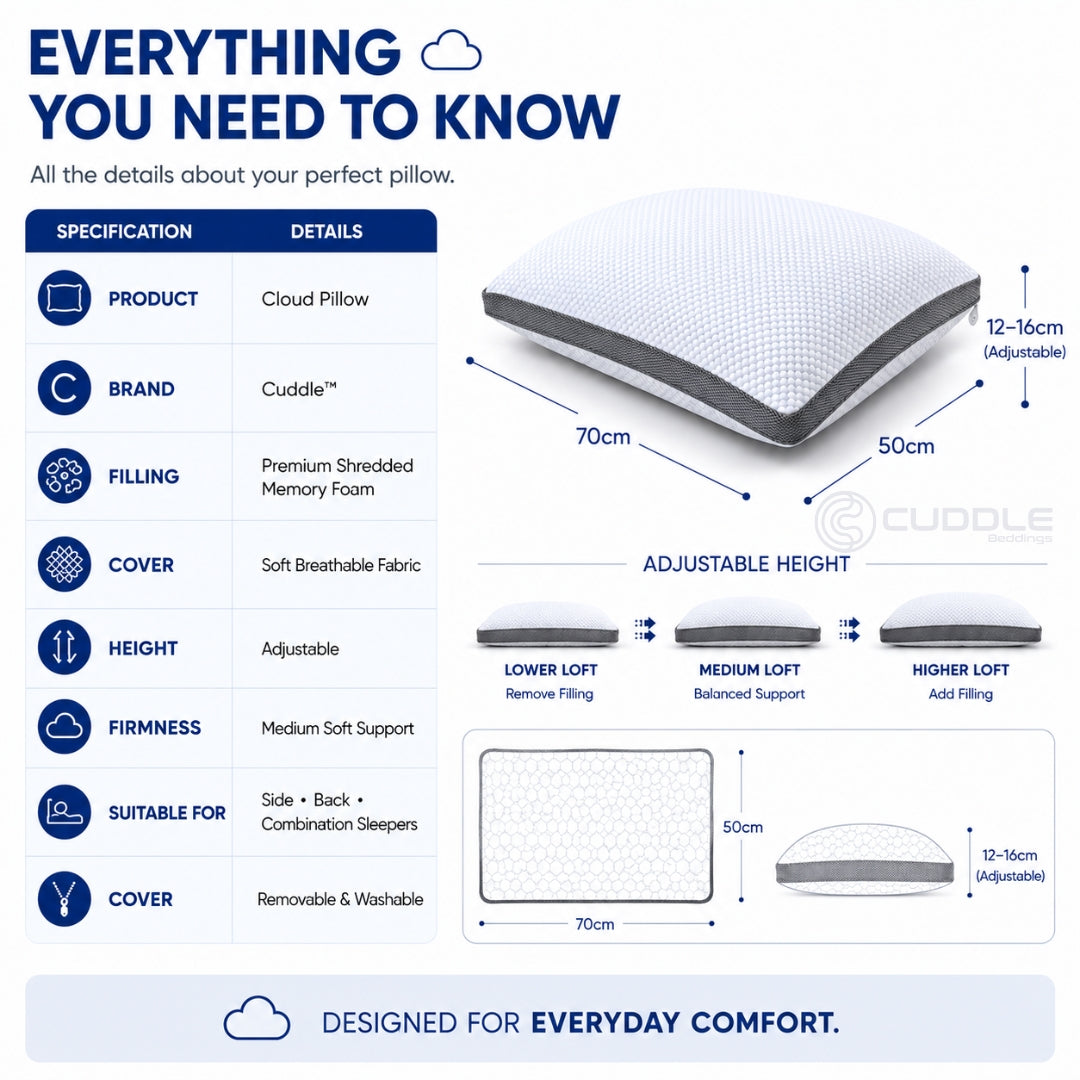 Cooling Shredded Memory Foam Pillow / Height Adjustable Pillow