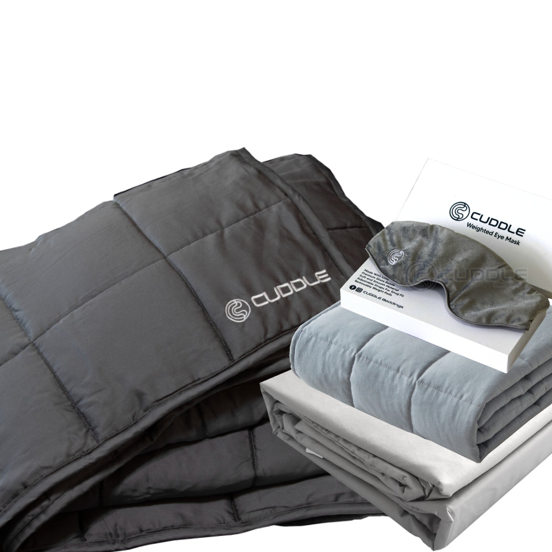Deluxe Set - Cool 2.0 Bamboo Fiber Weighted Blanket & Duvet Cover Set & Weighted Lap Pad & Weighted Eye Mask
